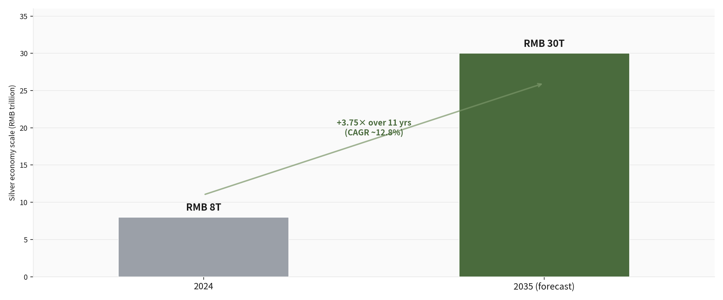 Silver-economy trajectory to 2035 and the demographic structure at end-2025